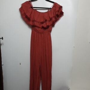 Flying Tomato Ruffle Neck Short Sleeve Jumpsuit